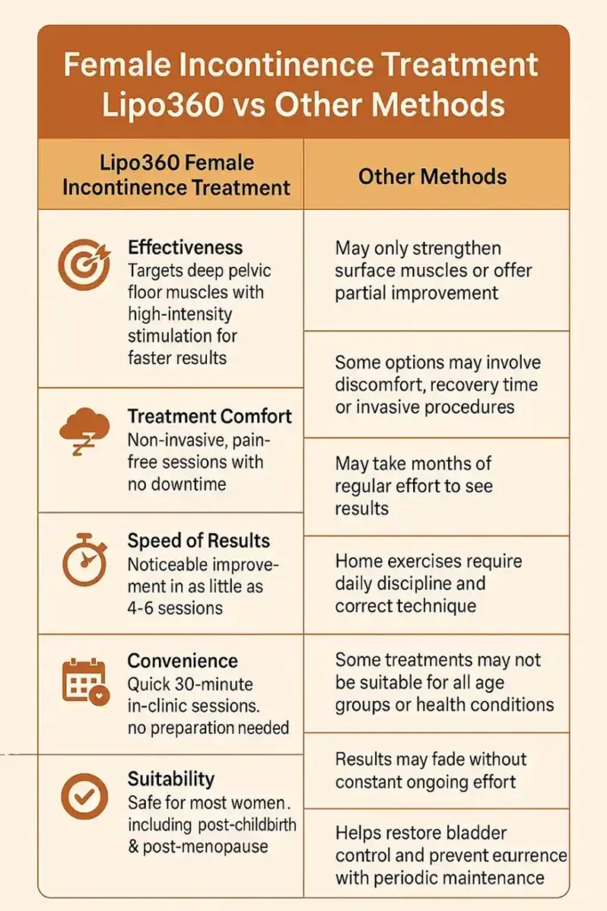 Comprehensive Guide To Female Incontinence Treatment Options 1 Table showing benefits of incontinence treatment West Bromwich